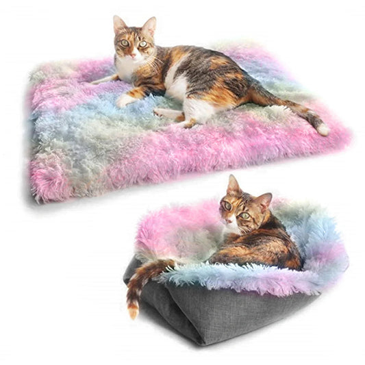 Foldable fleece pet bed mat for dogs and cats, soft warm sleep cushion