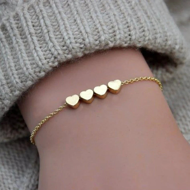 Korean-inspired thin chain heart bracelet for women in gold and silver