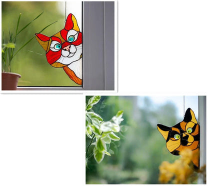 Colourful stained glass cat window hanger decoration, reusable PVC sticker