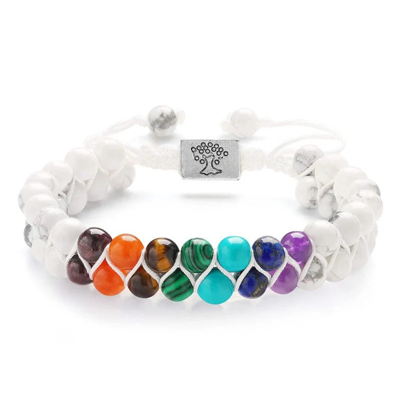 Handmade 7 Chakra Stone Bead Yoga Meditation Bracelet for women, featuring natural gemstones.