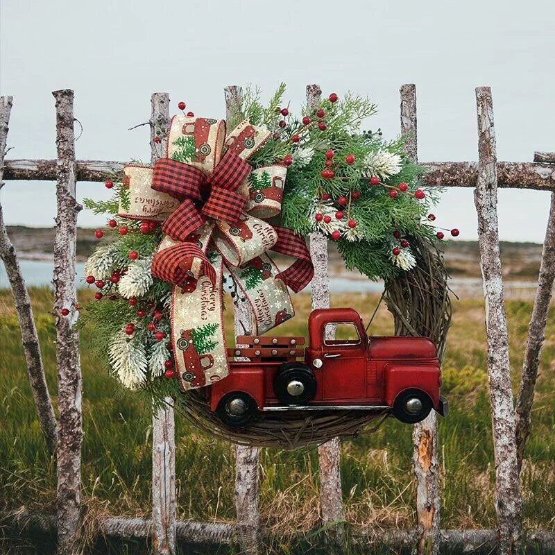 Wooden Christmas red truck garland with pumpkin design for festive holiday decor