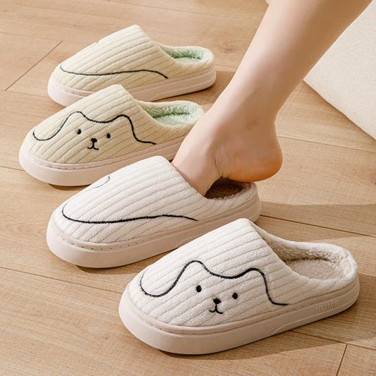 Comfy cat-themed slippers with plush material, striped pattern, and variety of color options