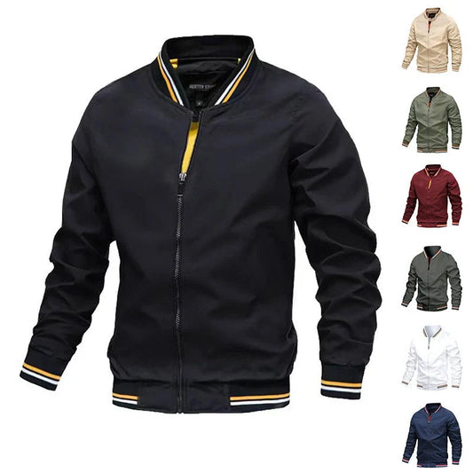 Men's stylish striped zip-up jacket with pockets in various colours