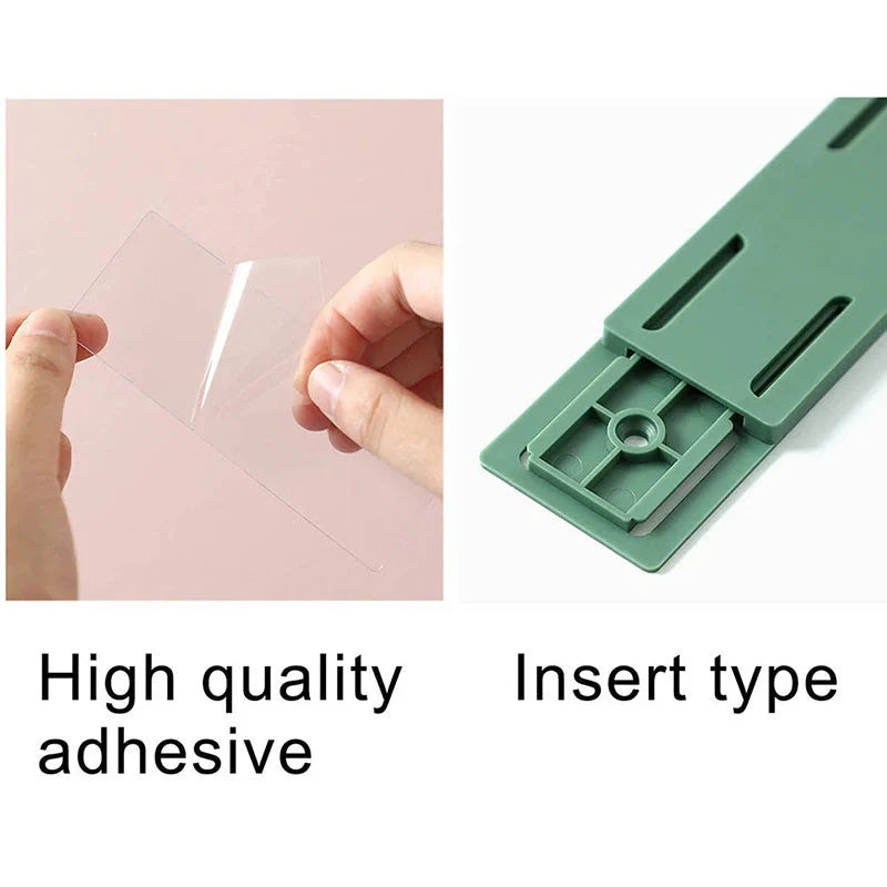 Self-adhesive wall hook in green, blue, white, and pink for cable organisation