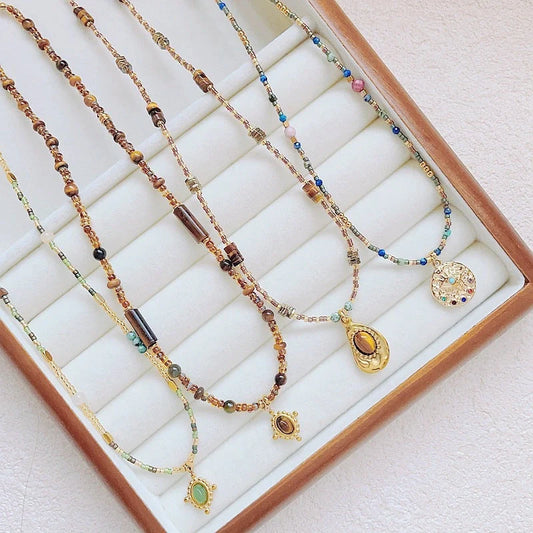 Maillard Colour Necklace with geometric pendant designs in titanium steel