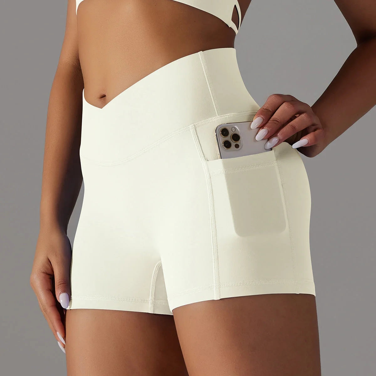 Women's yoga shorts with phone pocket in various colours