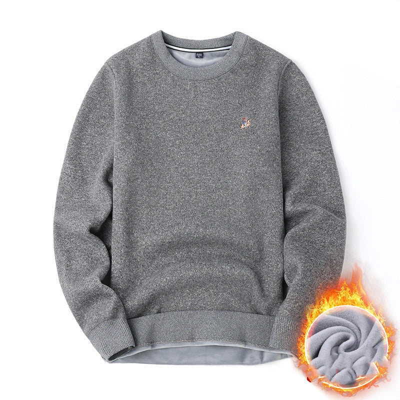 Men's navy blue velvet thickened winter sweater, regular fit, 100% polyester