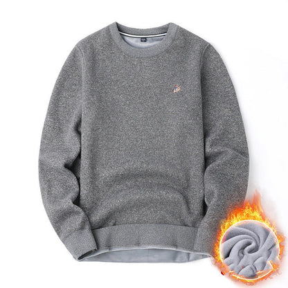 Men's navy blue velvet thickened winter sweater, regular fit, 100% polyester