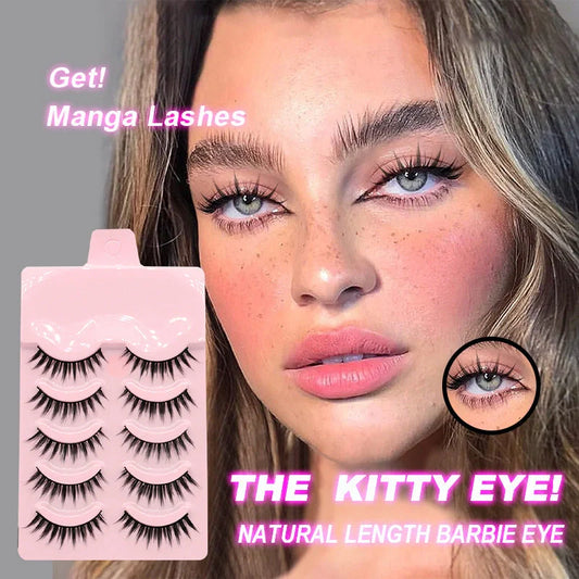 5 Pairs Manga Lashes for Anime Cosplay and Korean Makeup with natural wispy design