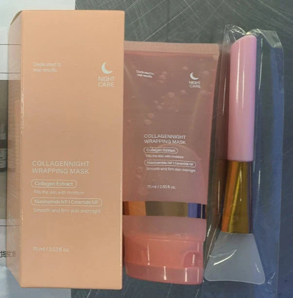 Rejuvenating collagen-infused night mask with innovative tear-off design and specialist application brush for visibly firmer, more hydrated and smoother skin