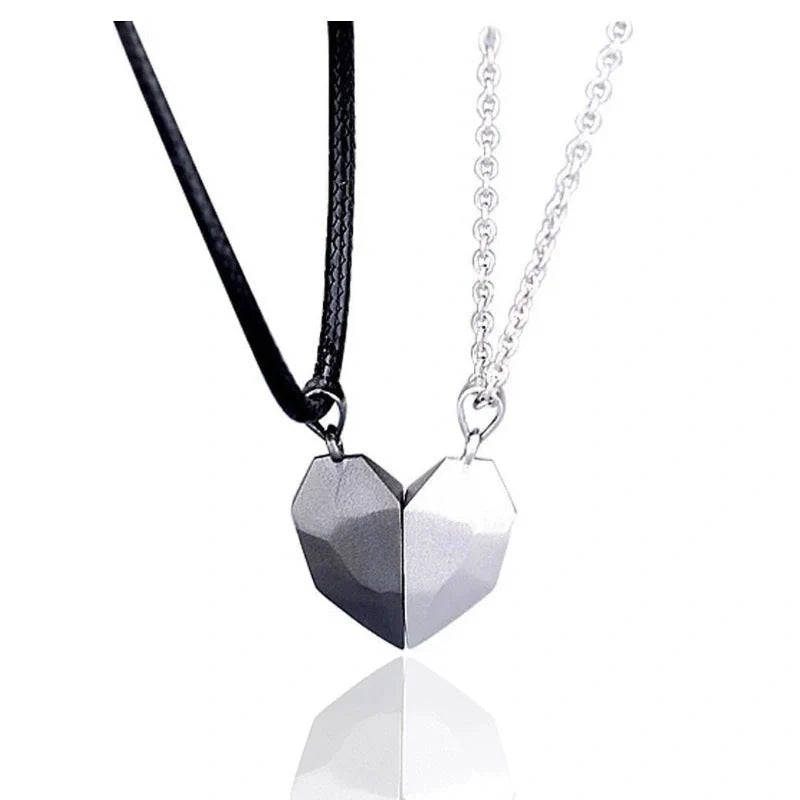 Minimalist gold-plated magnetic heart pendant couple necklace symbolising love and connection.