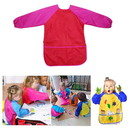 Waterproof children's painting apron with long sleeves in various colors