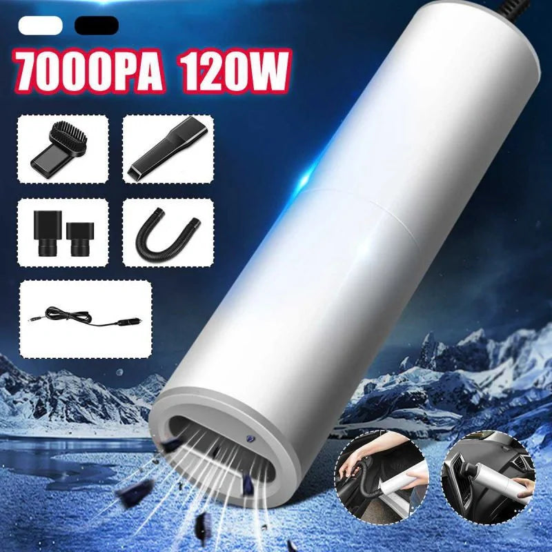Compact 120W portable handheld vacuum cleaner for cars with multiple attachments