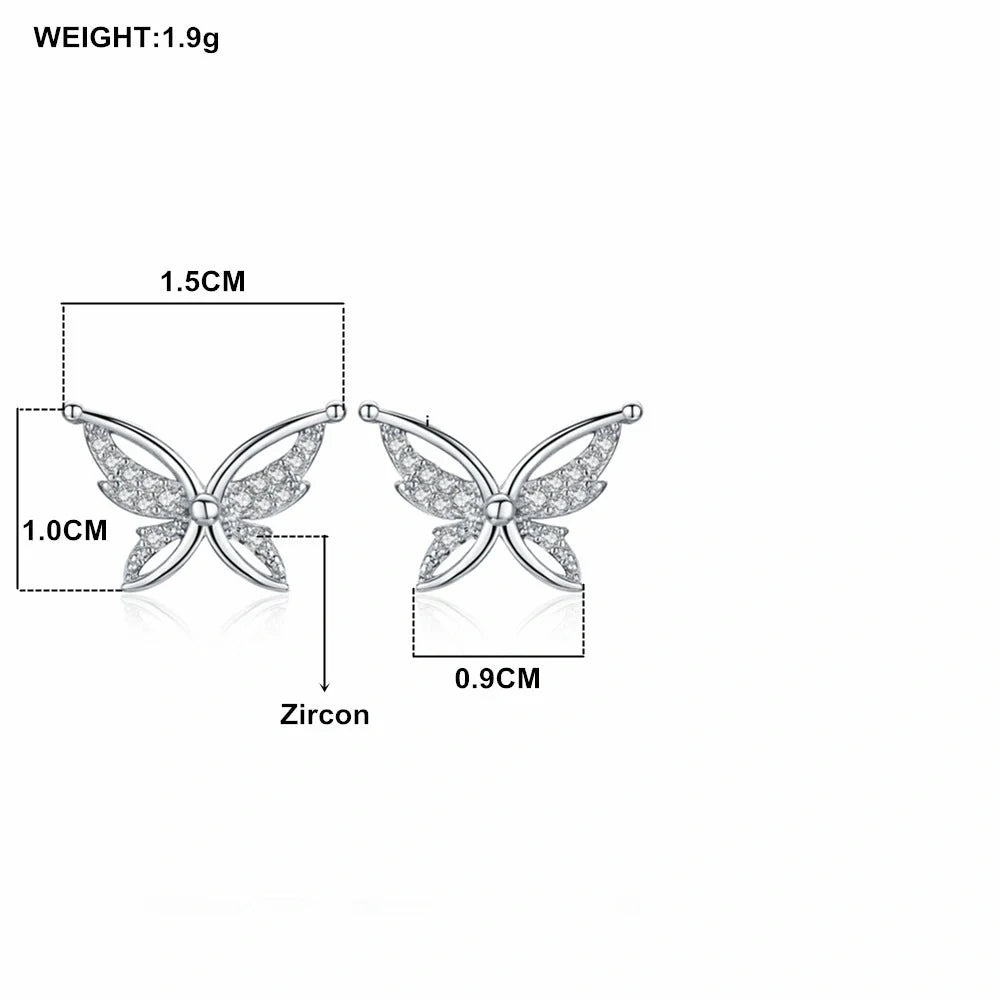 Black butterfly stud earrings with full rhinestone zircon detailing
