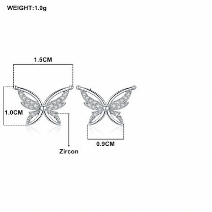 Black butterfly stud earrings with full rhinestone zircon detailing