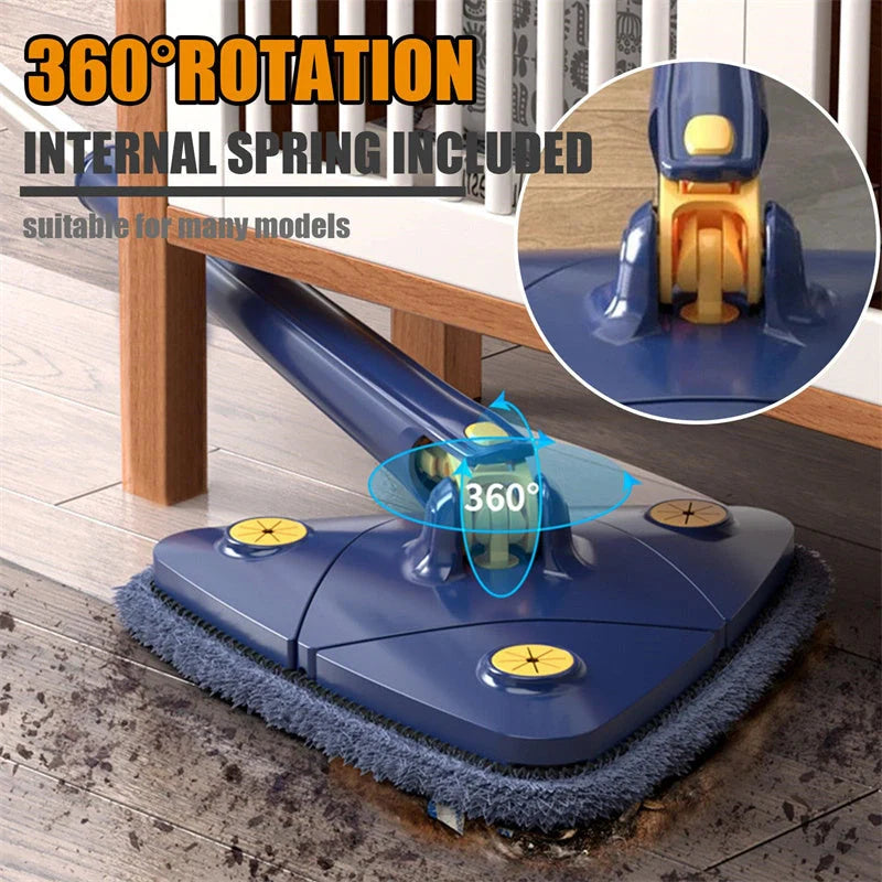 Extendable Triangle Mop with 360° rotatable head for deep cleaning in blue and white