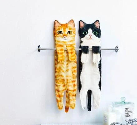 Cat-shaped hand towels in various colors for bathroom and kitchen use