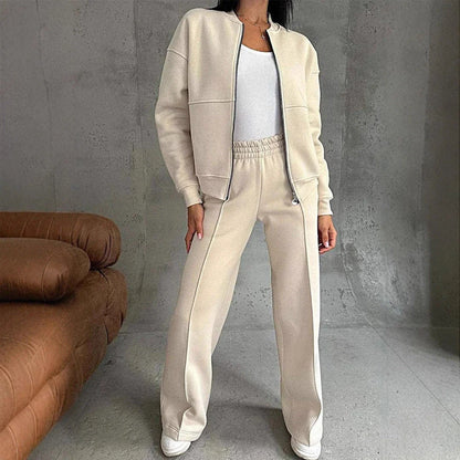 Stylish women's sports separates set with zip-up jacket and wide-leg trousers in a variety of colours