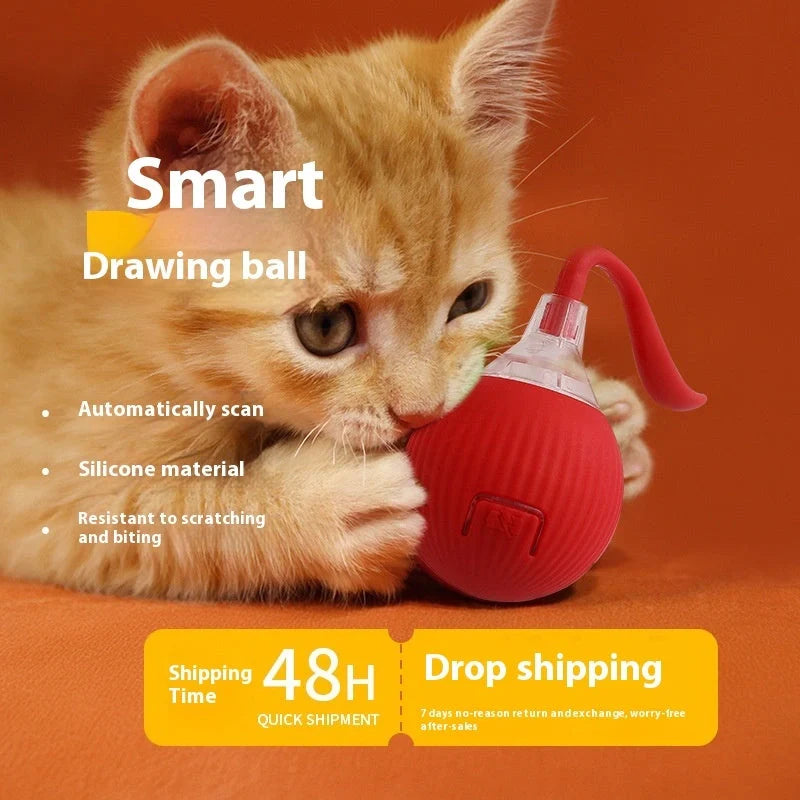Interactive cat toy ball with premium drive mechanism, auto shut-off, and wake-up features for engaging feline playtime