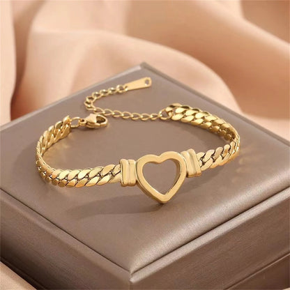 Personalised love chain necklace and bracelet set in titanium steel with heart-shaped design