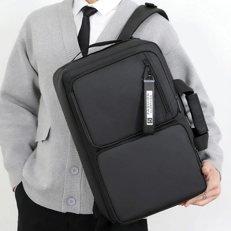 Versatile backpack with large capacity and laptop compartment, made of durable oxford cloth in grey and black colors