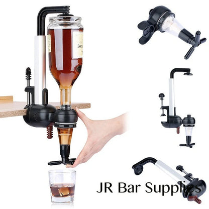 Stainless steel wall mounted liquor dispenser with spring-loaded bottle holder