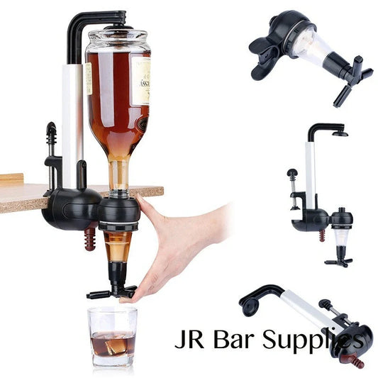 Stainless steel wall mounted liquor dispenser with spring-loaded bottle holder
