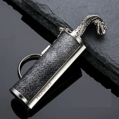 Metal keychain lighter with flint starter and bottle opener in various finishes