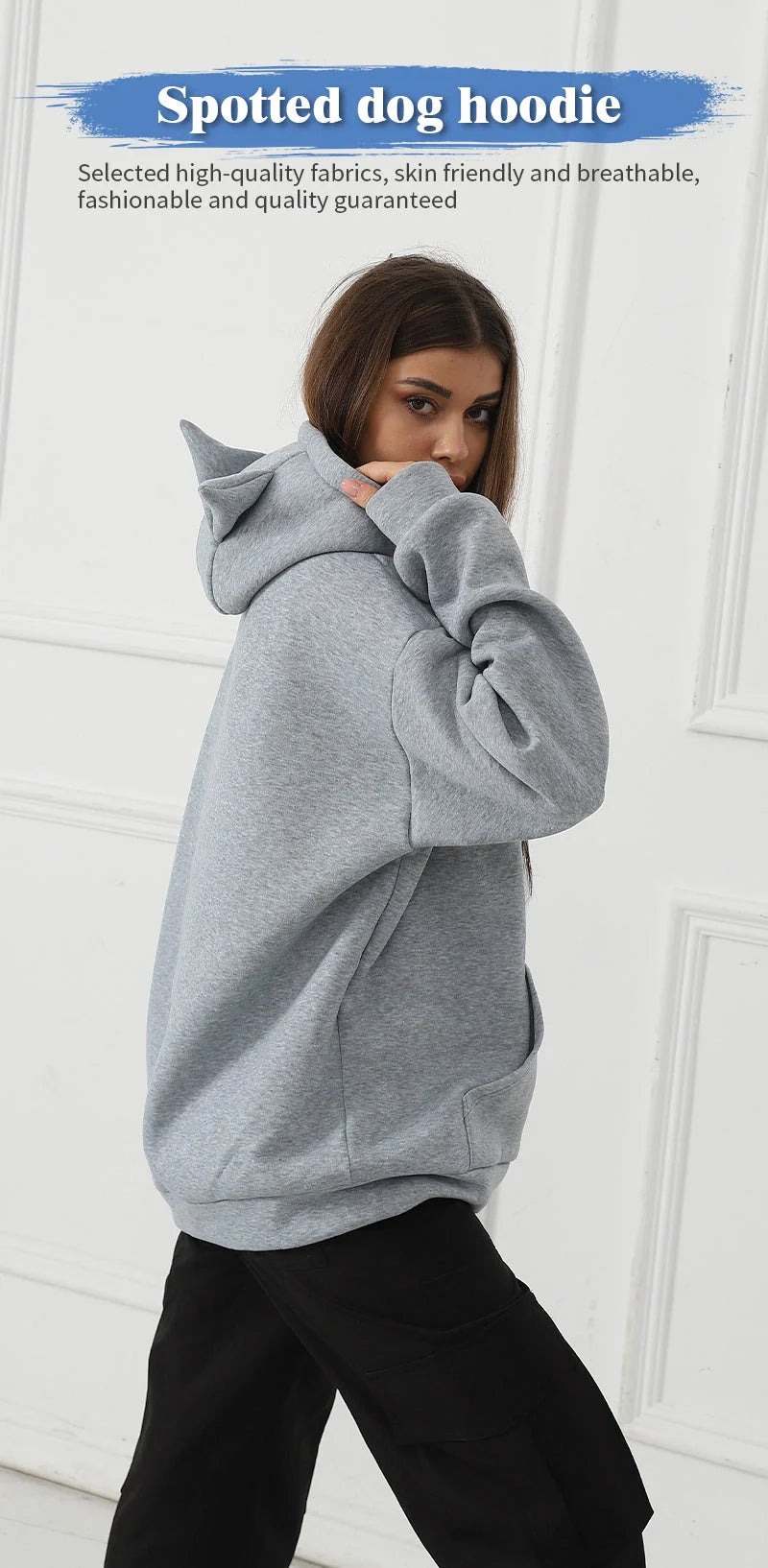 Stylish women's printed long sleeve sweatshirt in black, white, and grey