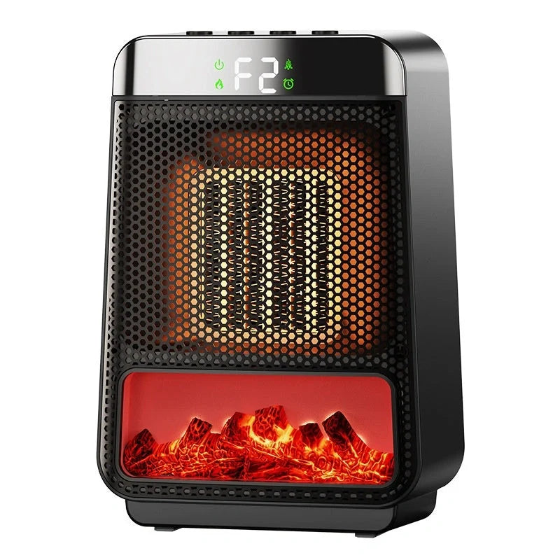 Portable fan heater with 3D dynamic flame effect and 1500W PTC fast heating