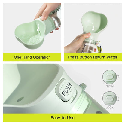 Mewoofun 2-in-1 leak-proof pet water bottle with adjustable strap and poop bag storage