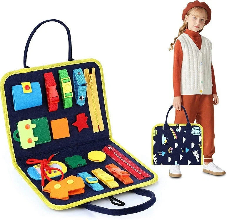 Children's felt busy board for dressing and buttoning skills development