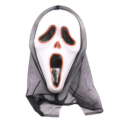 Halloween Scary Skull LED Glowing Screaming Mask with white shell and ice blue light
