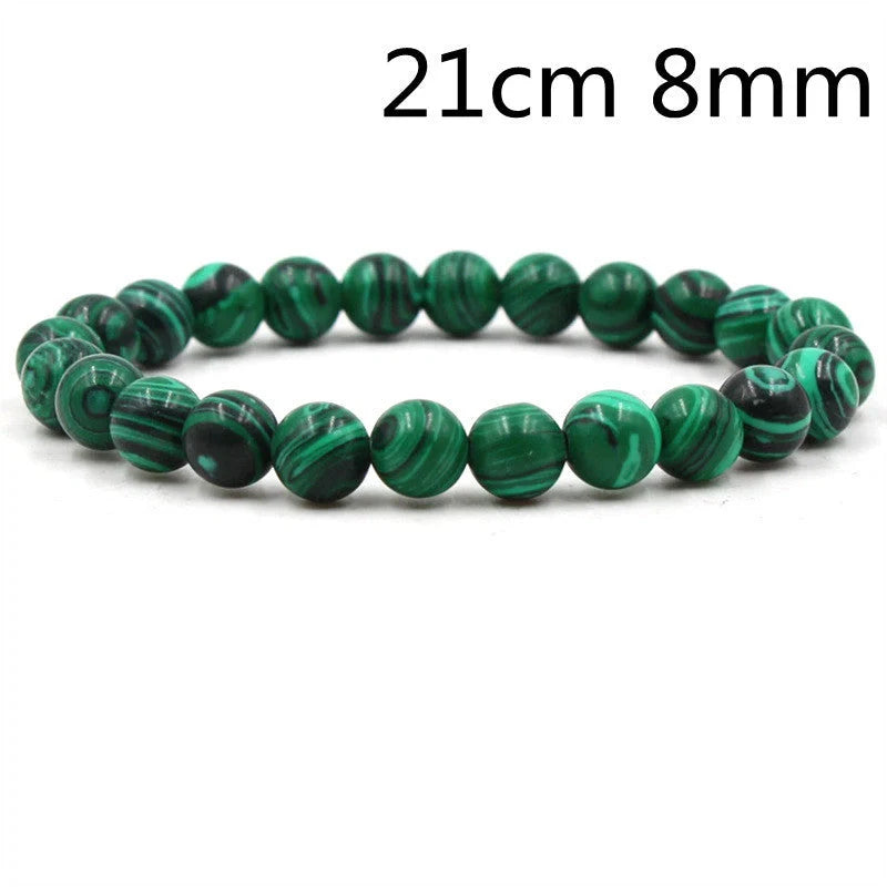 Classic black matte green malachite bracelets with elastic strand for unisex wear