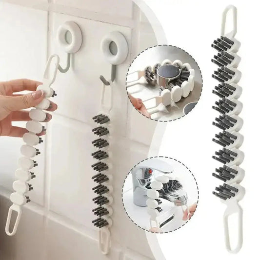 Bendable faucet cleaning brush with white PE/PP bristles for kitchen and bathroom use