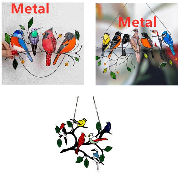 Hand-cut acrylic small bird painted window decoration in vibrant colours
