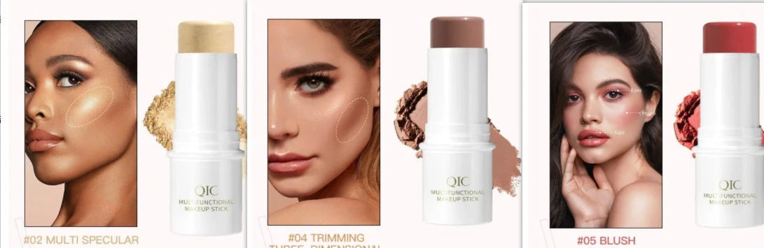 Multifunctional 3-in-1 highlighter pen for face, eyes, and lips in compact design