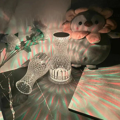 Vase Shape Atmosphere Crystal Lamp with USB charging and remote control on a bedside table