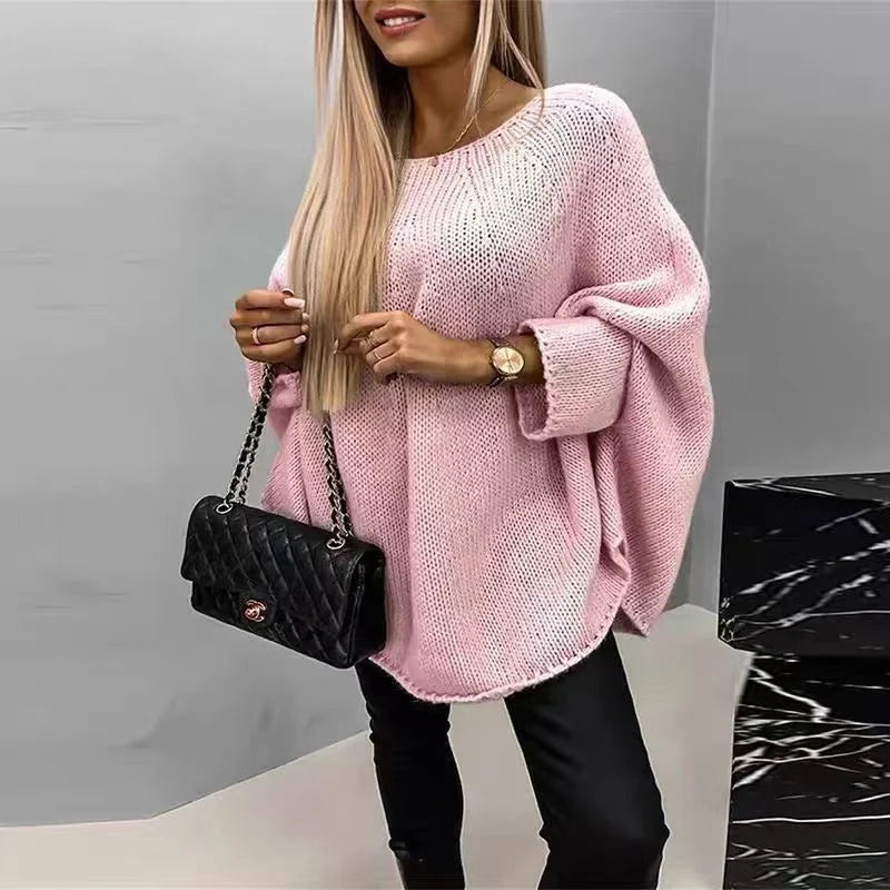 Stylish winter batwing sleeve pullover sweater for women in various colours