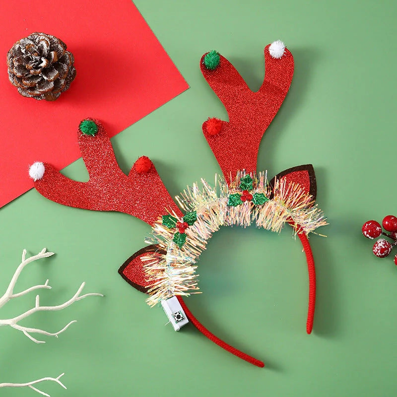 Glowing Christmas hair band with flashing deer horn and snowflake designs