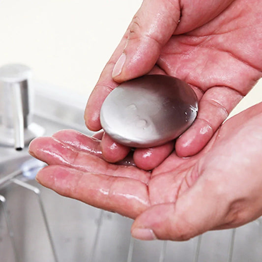 Oval stainless steel odour removal soap for modern kitchens