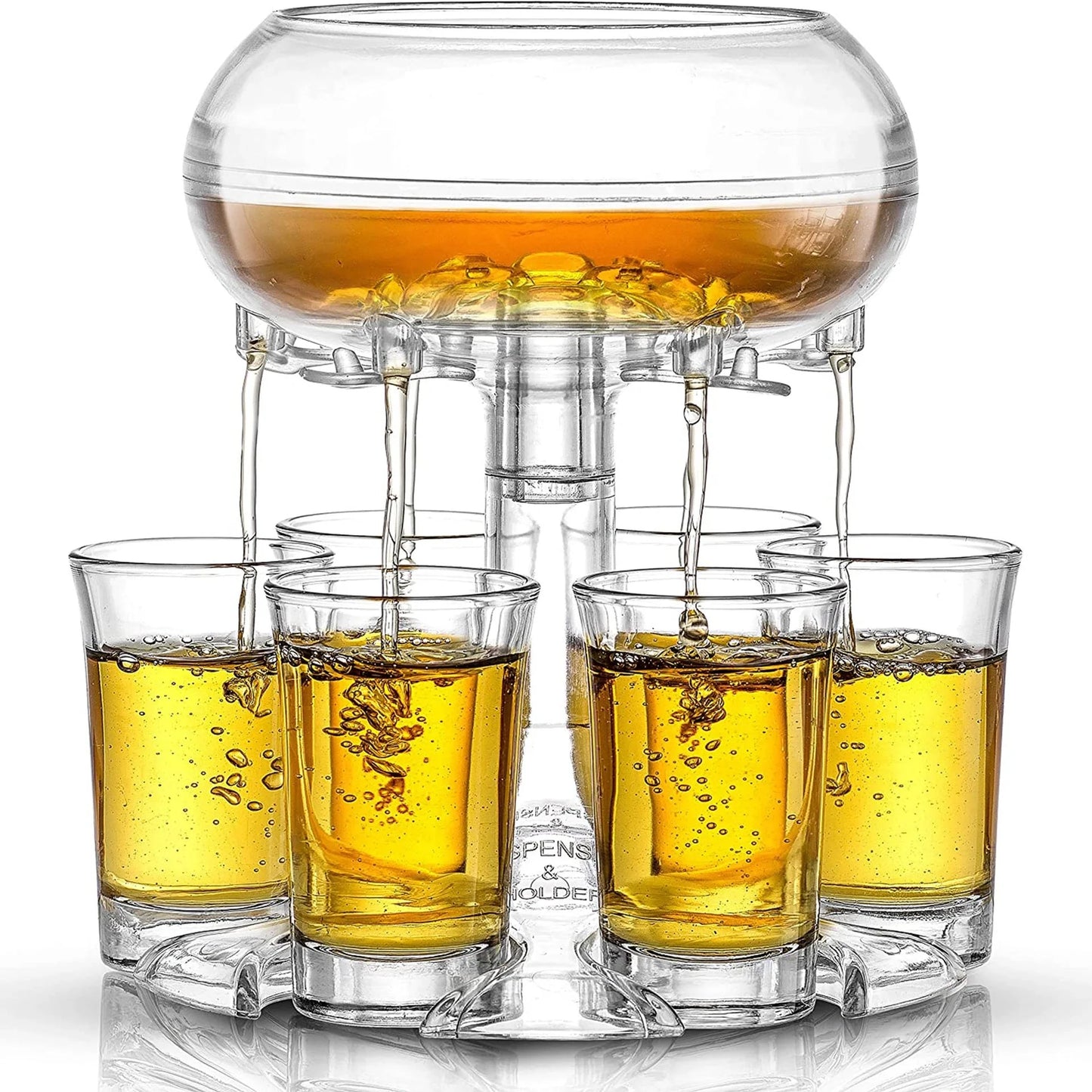 6-shot glass dispenser holder with 6 cups for wine, whisky, and beer
