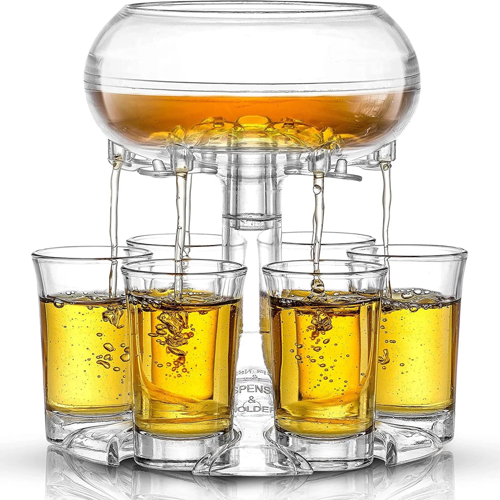 6-shot glass dispenser holder with 6 cups for wine, whisky, and beer