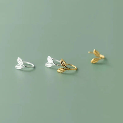Handcrafted S925 sterling silver branch bud earrings with leaf design