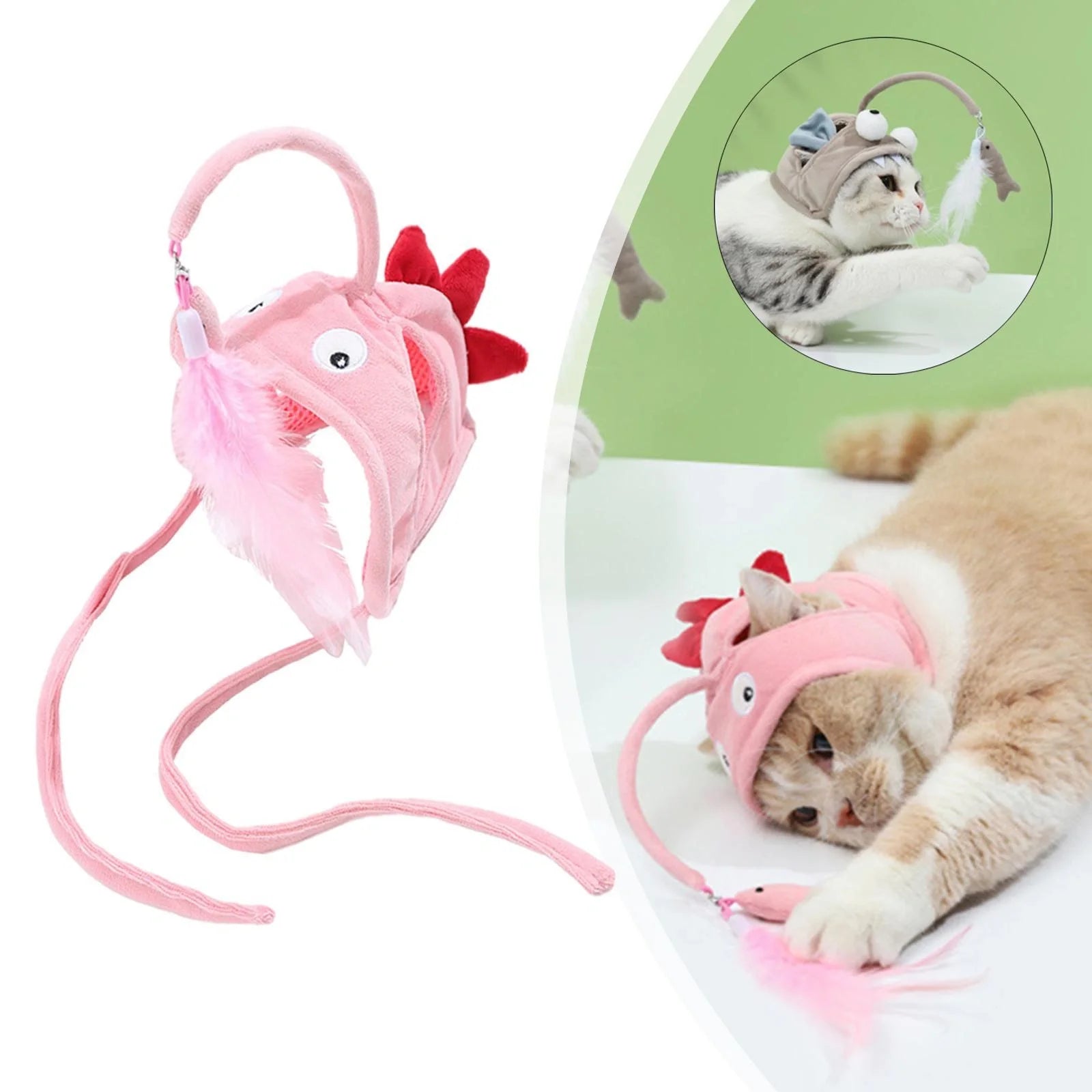 Adjustable head wearing feather funny cat stick toy for indoor play