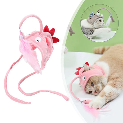 Adjustable head wearing feather funny cat stick toy for indoor play