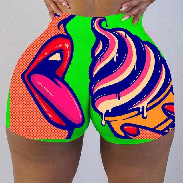 Plus size cotton graphic biker shorts in multiple colours