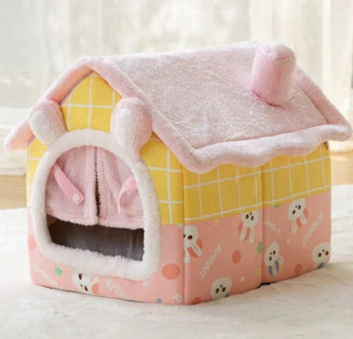 Cozy pet hideaway: Plush, foldable dog house and cat bed in various stylish designs