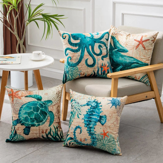 Stylish Sea Life Cushion Covers featuring vibrant marine-inspired designs to enhance British home decor