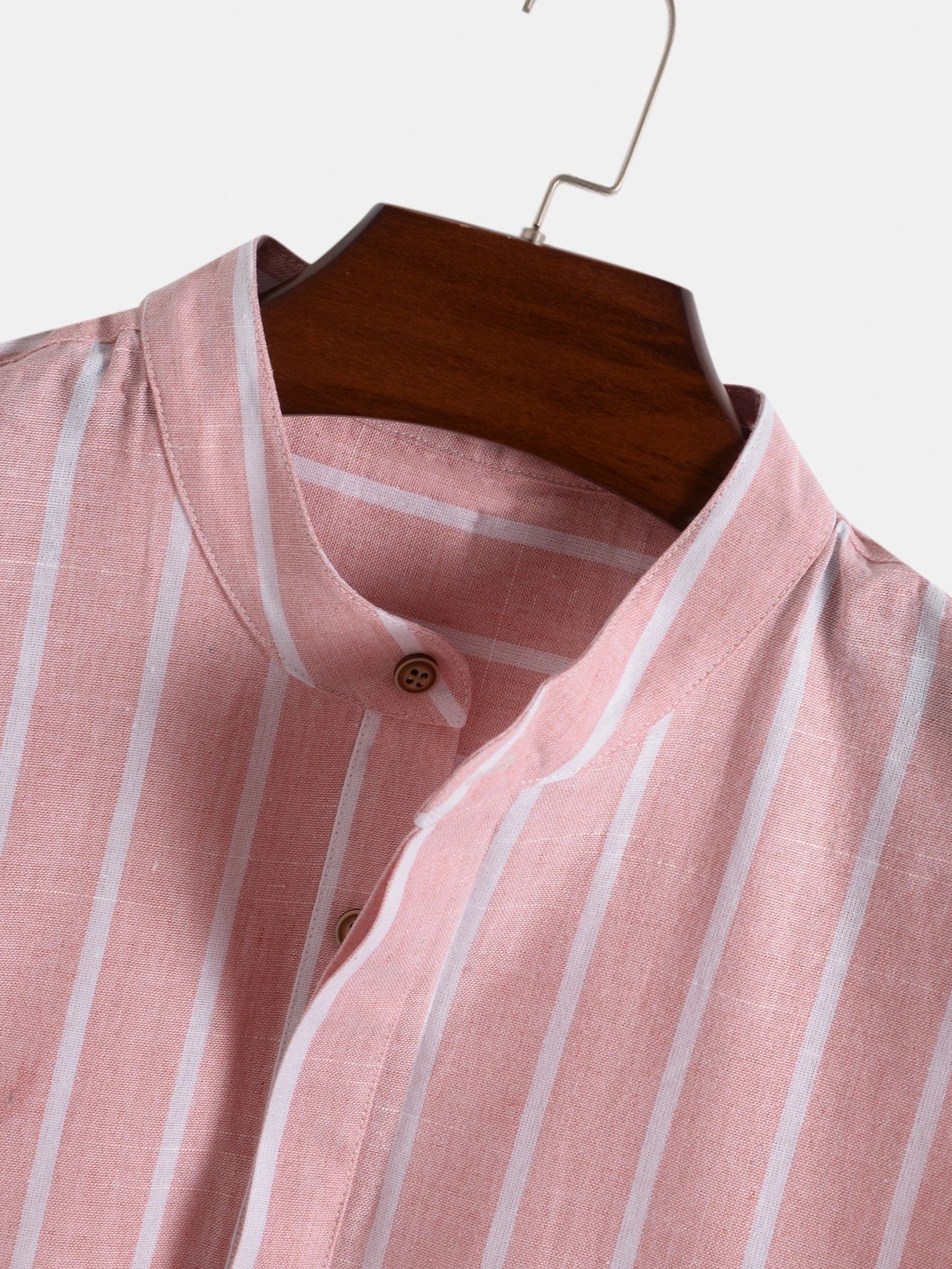 Men's striped cotton short sleeve shirt in white, red, grey, and blue